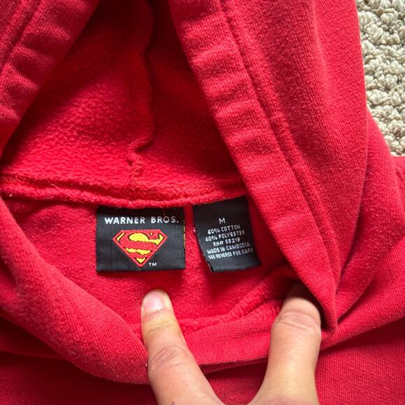 vintage 2001 superman flames hoodie women's medium y2k dc comics superhero - Picture 3 of 6